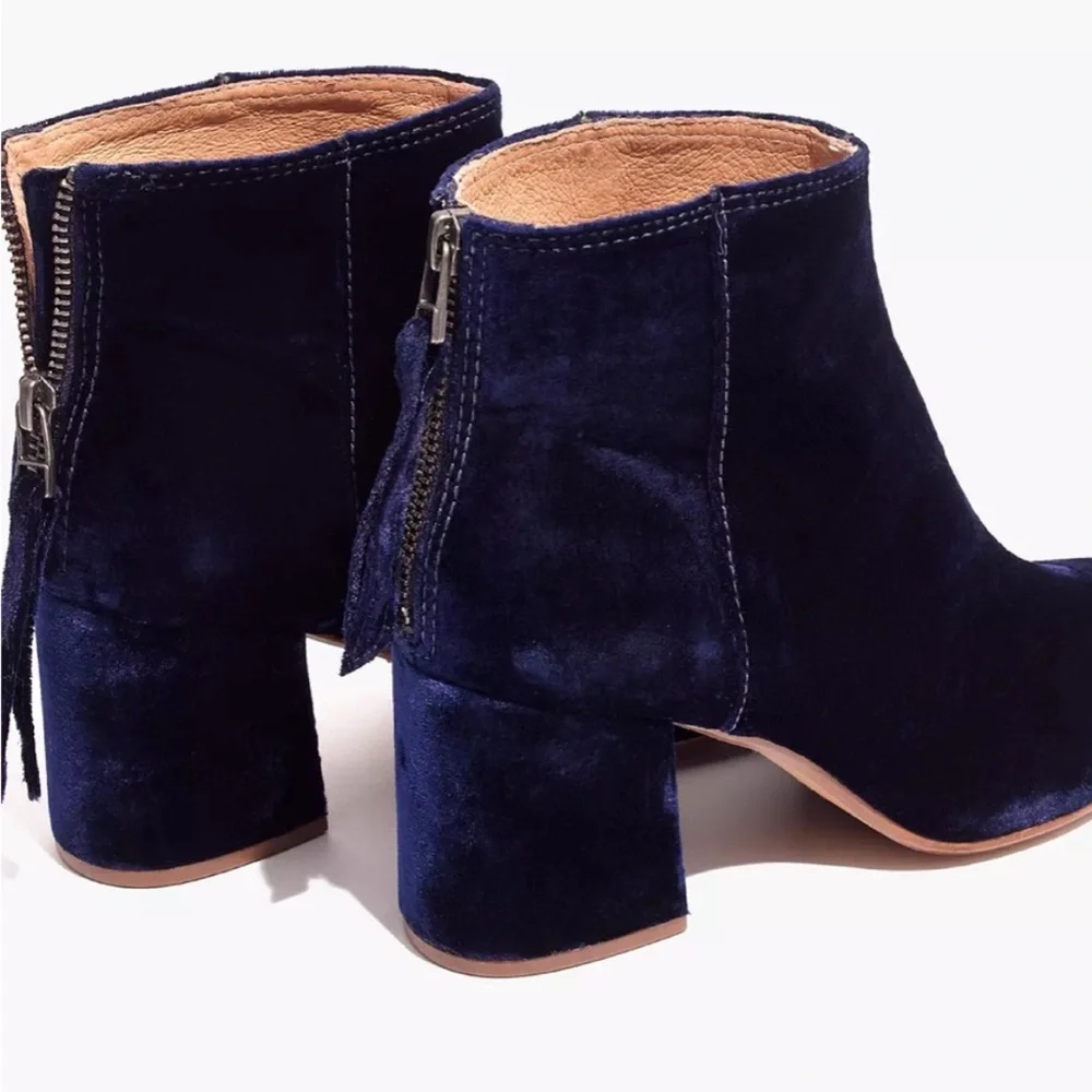 Sam Edelman The Jillian Boot Crushed Velvet Navy Blue Zipper Back Pull Size 6.5 - Picture 10 of 11